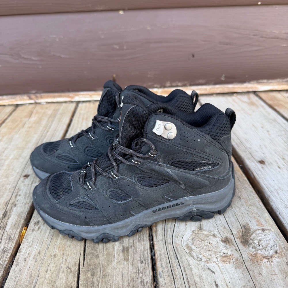 Merrell Moab 3 Hiking Boots Kids Size 2M Black Waterproof Mid Top MK265702